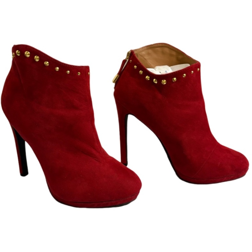 Moschino Red Suede Studded Ankle Boots